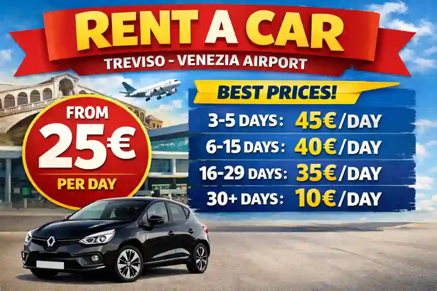 Low Cost Rent Car Treviso Airport Italy from 29 euro /day